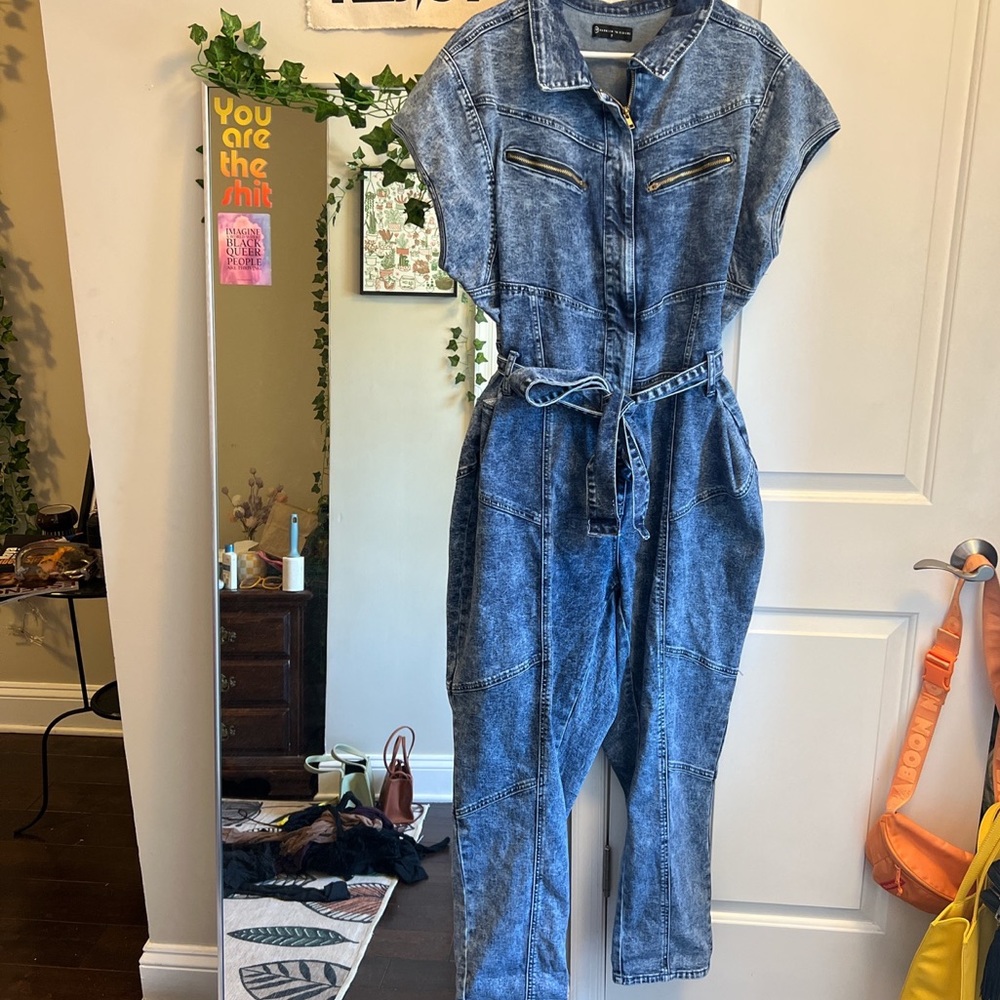 Fashion to Figure Acid Wash Denim Jumpsuit in size 2X